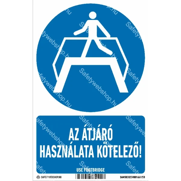 Az átjáró használata kötelező! matrica / tábla (ISO 7010-M023 piktogram + felirat)