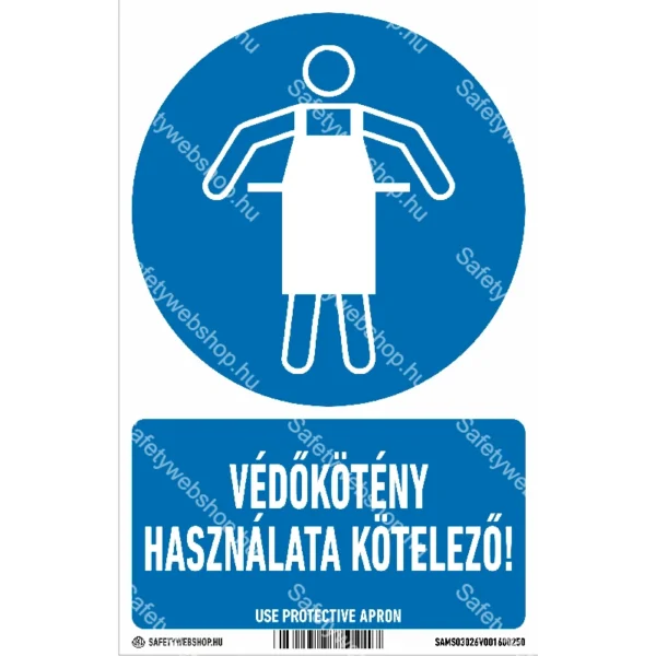 Védőkötény használata kötelező! matrica / tábla (ISO 7010-M026 piktogram + felirat)