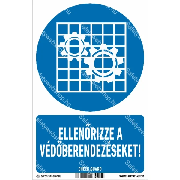 Ellenőrizze a védőberendezéseket! matrica / tábla (ISO 7010-M027 piktogram + felirat)