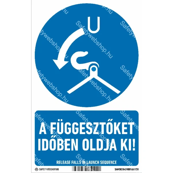 A függesztőket időben oldja ki! matrica / tábla (ISO 7010-M042 piktogram + felirat)