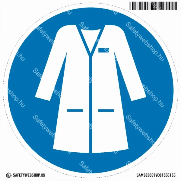 Laboratóriumi köpeny használata kötelező! matrica (ISO 7010-M059 piktogram)