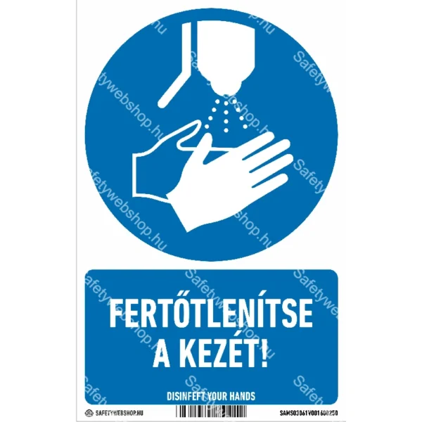 Fertőtlenítse a kezét! matrica / tábla (ISO 7010-M061 piktogram + felirat)