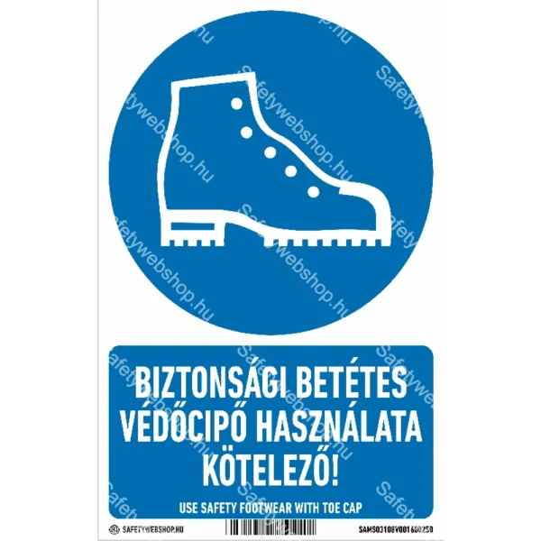 Biztonsági betétes védőcipő használata kötelező! matrica / tábla (piktogram + felirat)