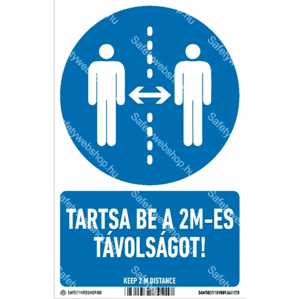 Tartsa be a 2 m-es távolságot! matrica / tábla (piktogram + felirat)