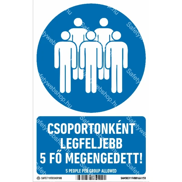 Csoportonként legfeljebb 5 fő megengedett! matrica (piktogram)