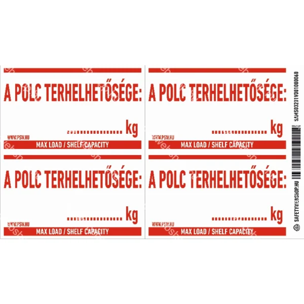 A polc terhelhetősége: … kg matrica / tábla - Image 4