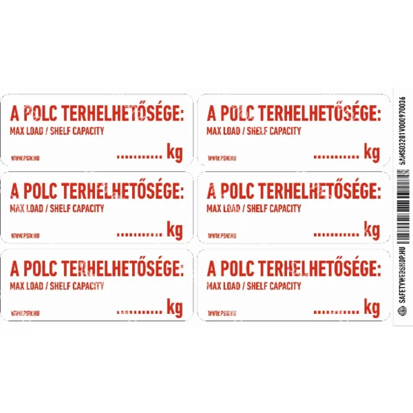 A polc terhelhetősége: … kg matrica / tábla - Image 3