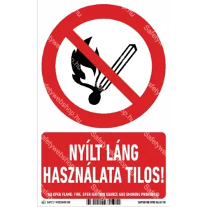 Nyílt láng használata tilos! matrica / tábla (ISO 7010-P003 piktogram + felirat)