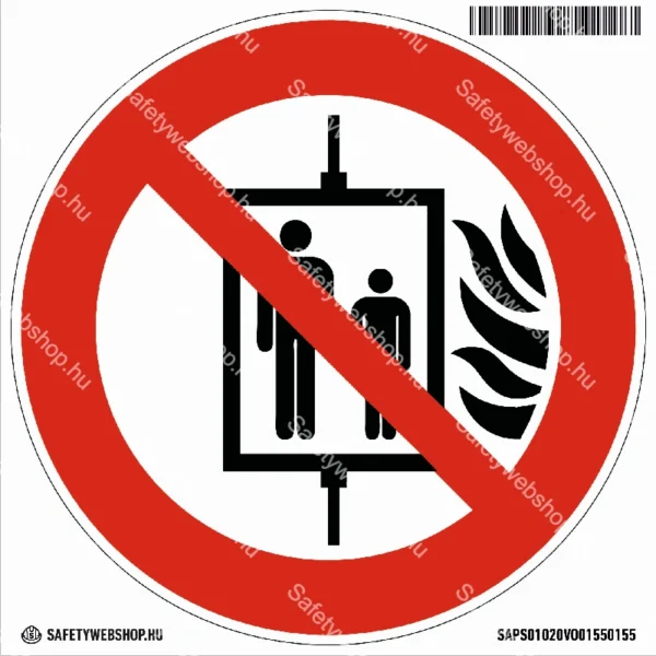 Tűz esetén a liftet használni tilos! matrica (ISO 7010-P020 piktogram)