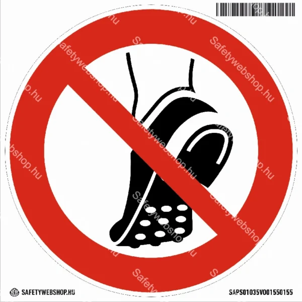 Fémszegecses talpú cipő használata tilos! matrica (ISO 7010-P035 piktogram)