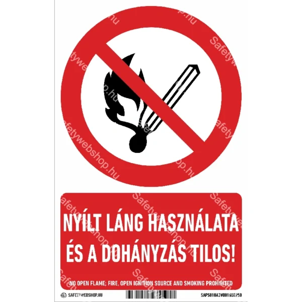 Nyílt láng használata és dohányzás tilos! matrica / tábla (ISO 7010-P003 piktogram + felirat)