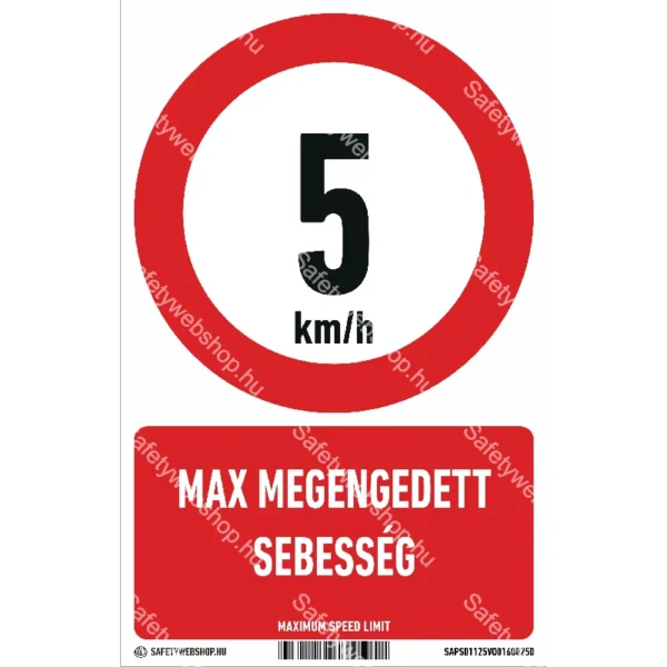 5 km/h max megengedett sebesség matrica / tábla (piktogram + felirat)