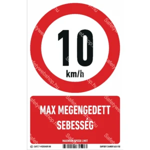 10 km/h max megengedett sebesség matrica / tábla (piktogram + felirat)