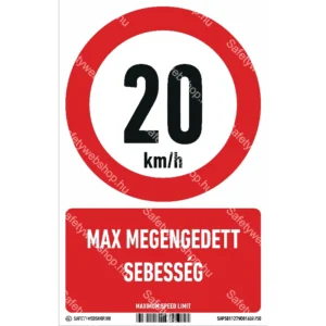 20 km/h max megengedett sebesség matrica / tábla (piktogram + felirat)