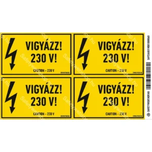 Vigyázz! 230 V! matrica / tábla