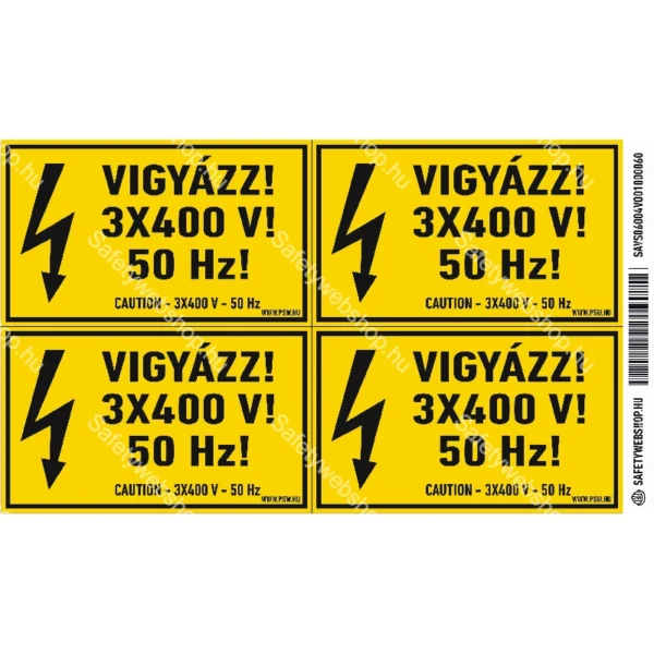 Vigyázz! 3×400 V! 50 Hz! matrica / tábla - Image 2