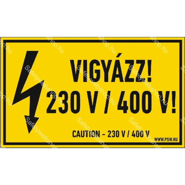 Vigyázz! 230 / 400 V! matrica / tábla