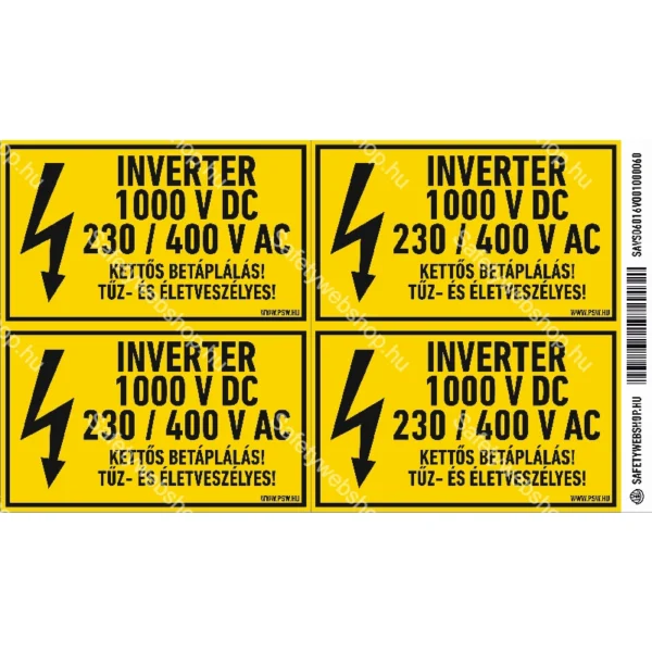 Inverter 1000 V DC / 230 / 400 V AC! matrica / tábla - Image 2