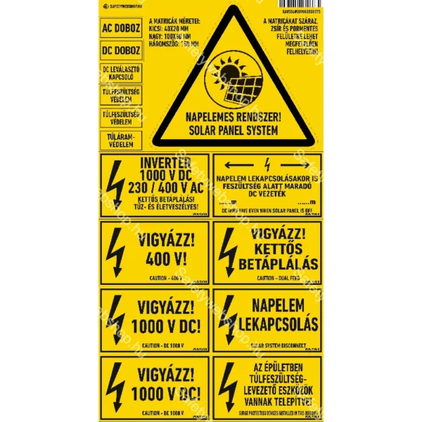 Napelem matricaszett  / Vinyl, öntapadó matrica / 200 mm x 375 mm