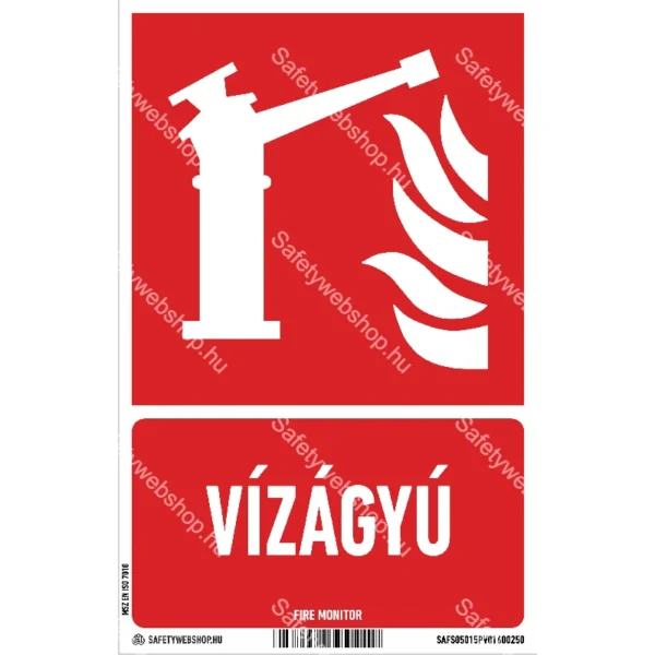 Vízágyú matrica / tábla (ISO 7010-F015 piktogram + felirat)