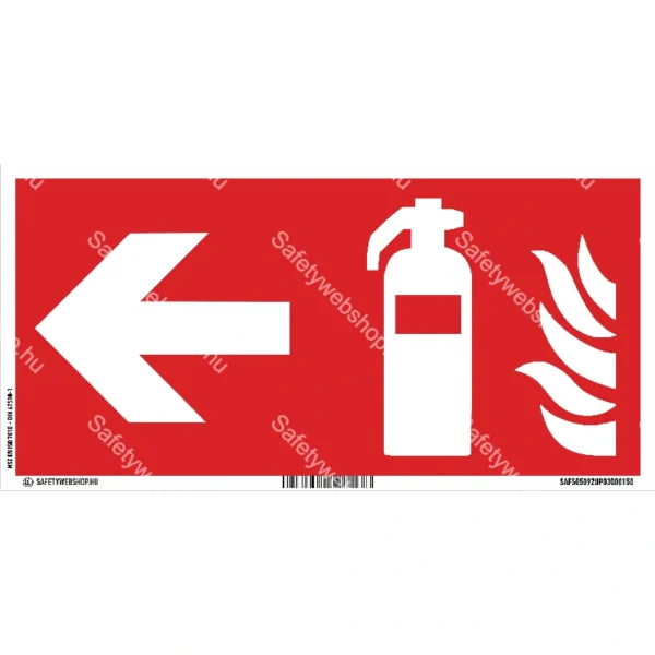 Tűzoltó készülék, balra matrica / tábla (ISO 7010-F001 piktogram)