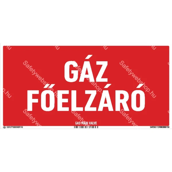 Gáz főelzáró matrica / tábla