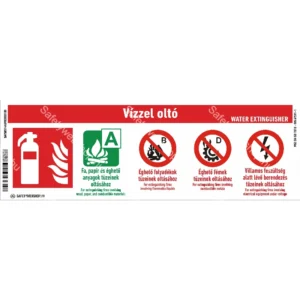 Vízzel oltó készülék matrica / tábla (piktogram + felirat)