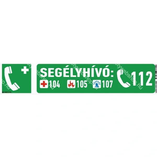 Segélykérő telefonszámok matrica / tábla (piktogram + felirat)