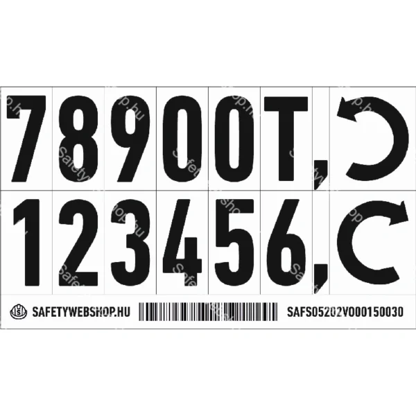 Ragasztható számok, fekete, 25 mm magas / Vinyl, öntapadó matrica / 15 mm x 30 mm
