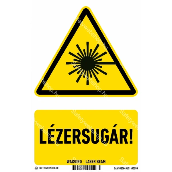 Lézersugár! matrica / tábla (ISO 7010-W004 piktogram + felirat)