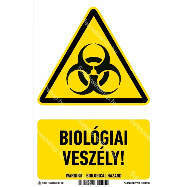 Biológiai veszély! matrica / tábla (ISO 7010-W009 piktogram + felirat)