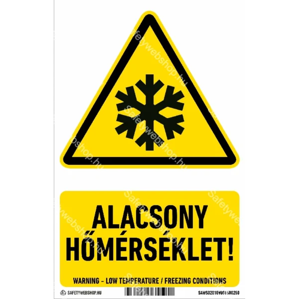 Alacsony hőmérséklet! matrica / tábla (ISO 7010-W010 piktogram + felirat)