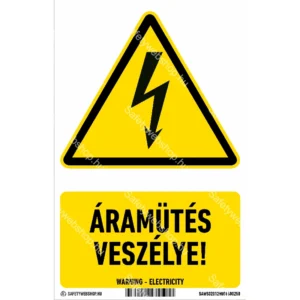 Áramütés veszélye! matrica / tábla (ISO 7010-W012 piktogram + felirat)