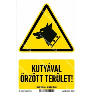 Kutyával őrzött terület! matrica / tábla (ISO 7010-W013 piktogram + felirat)