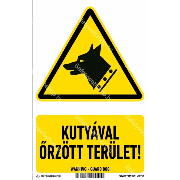 Kutyával őrzött terület! matrica / tábla (ISO 7010-W013 piktogram + felirat)