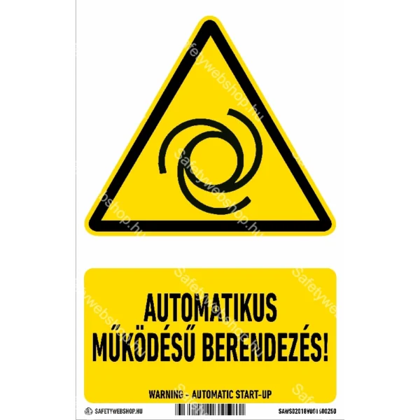 Automatikus működésű berendezés! matrica / tábla (ISO 7010-W018 piktogram + felirat)
