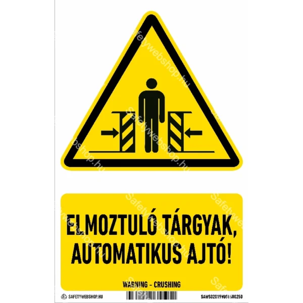 Elmozduló tárgyak, automatikus ajtó! matrica / tábla (ISO 7010-W019 piktogram + felirat)
