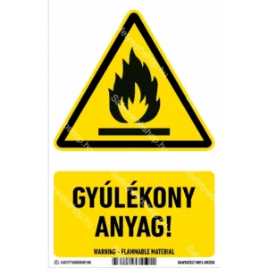 Gyúlékony anyag! matrica / tábla (ISO 7010-W021 piktogram + felirat)