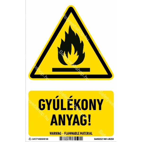 Gyúlékony anyag! matrica / tábla (ISO 7010-W021 piktogram + felirat)