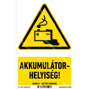 Akkumulátorhelyiség! matrica / tábla (ISO 7010-W026 piktogram + felirat)