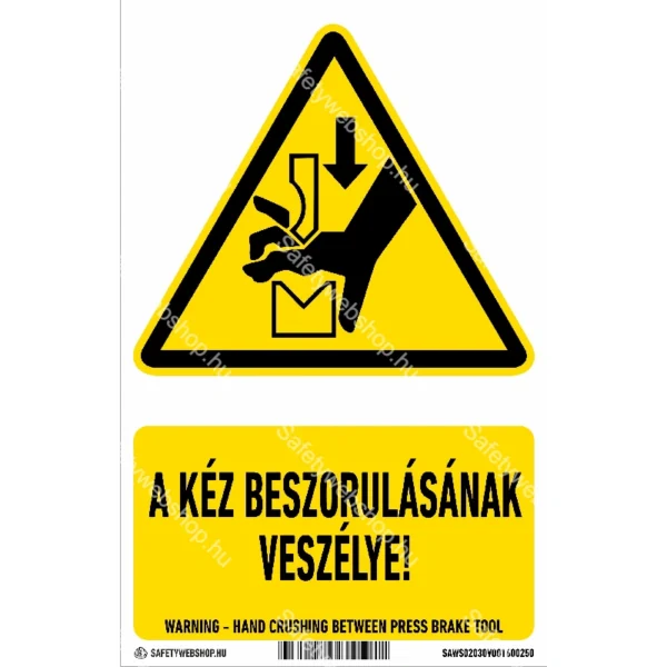 A kéz beszorulásának veszélye! matrica / tábla (ISO 7010-W030 piktogram + felirat)