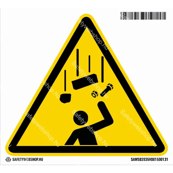 Lehulló tárgyak! matrica (ISO 7010-W035 piktogram)