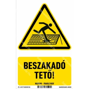 Beszakadó tető! matrica / tábla (ISO 7010-W036 piktogram + felirat)