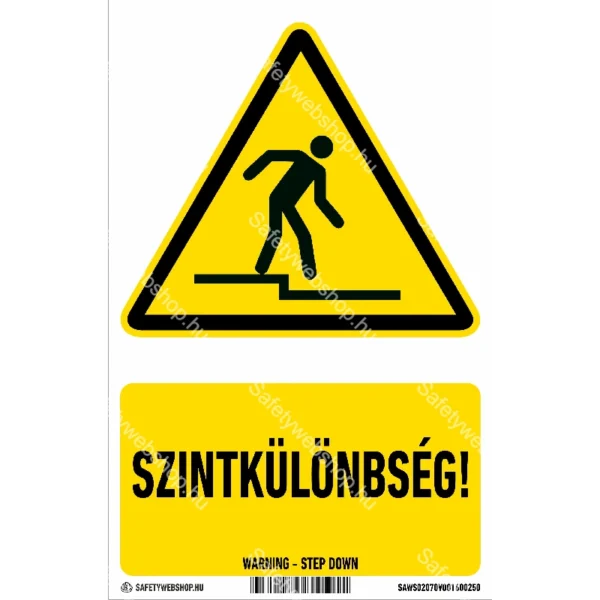 Szintkülönbség! matrica / tábla (ISO 7010-W070 piktogram + felirat)