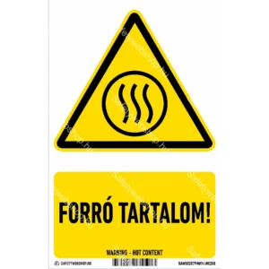 Forró tartalom! matrica / tábla (ISO 7010-W079 piktogram + felirat)
