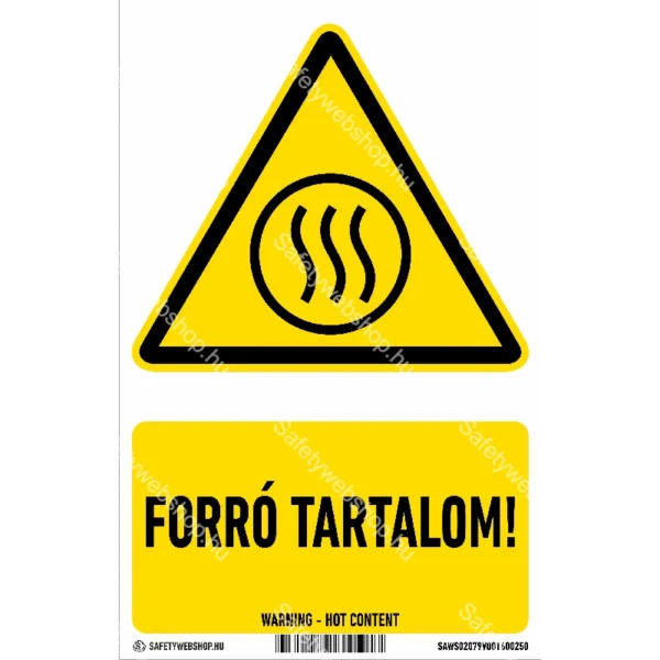 Forró tartalom! matrica / tábla (ISO 7010-W079 piktogram + felirat)
