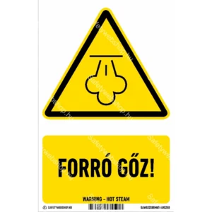 Forró gőz! matrica / tábla (ISO 7010-W080 piktogram + felirat)