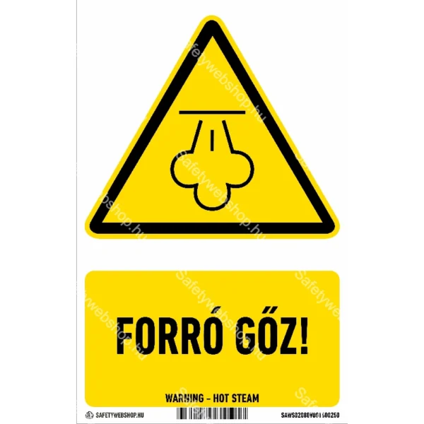 Forró gőz! matrica / tábla (ISO 7010-W080 piktogram + felirat)