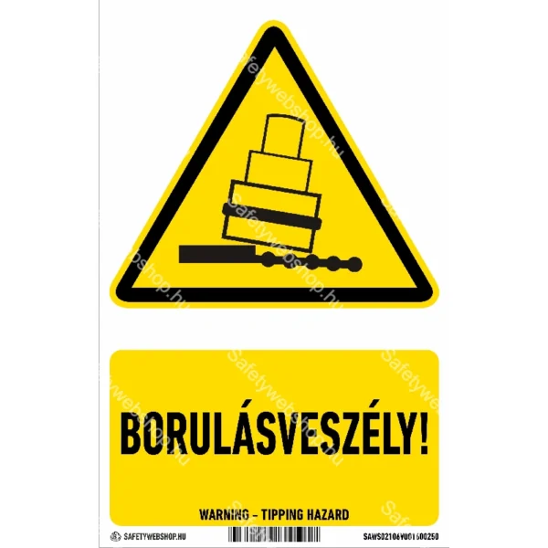 Borulásveszély! matrica / tábla