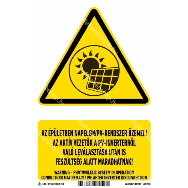 Az épületben napelem/PV rendszer üzemel! matrica / tábla